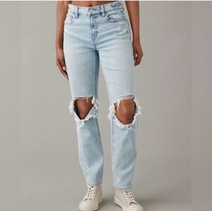 American Eagle Outfitters Light Wash Ripped Straight Jeans